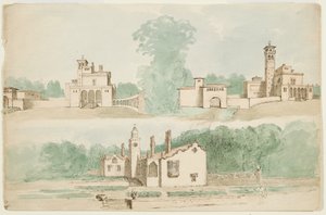 ヴィラの3つの建築スケッチ（紙にトイレ） 作： Charles Cromwell Ingham